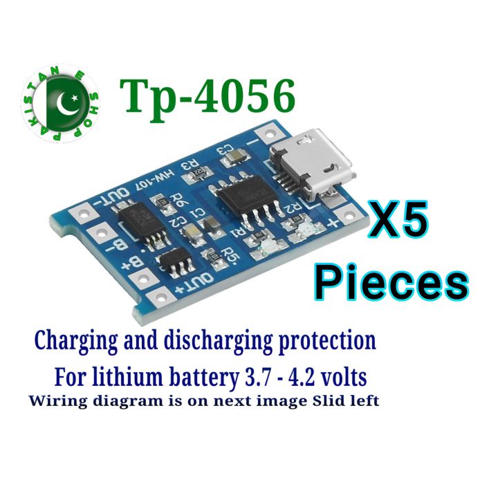 TP4056 Charging Module 18650 Lithium Battery Charging Module 3.7 to 4.2 volt 1s BMS TP 4056 Charging Board Charger Micro USB 1.2A with discharging Protection 1A 18650 Lithium battery Charger Module Micro USB Pakistan e shop