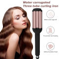 Ubeator - Triple Tube Curling Iron Ceramic Coating Rapid Heating Rollers Hair Curlers Fast Crimper for Water Waves Egg Roll-209-Pink. 