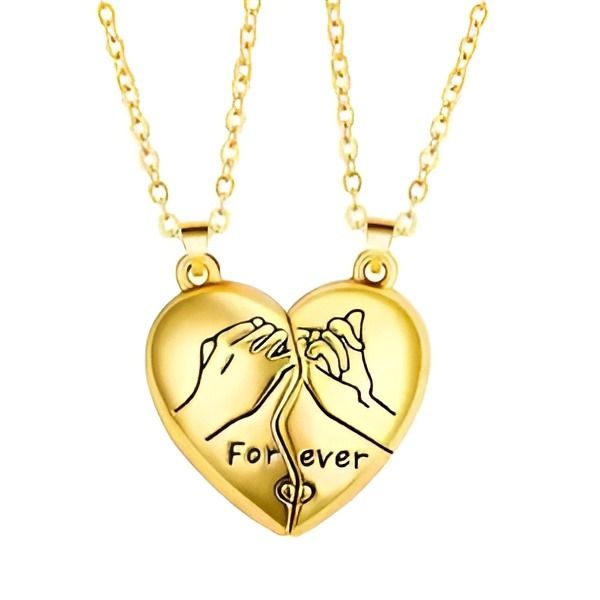 Heart In Hand Hook Magnetic Couple Necklaces - Love Heart Shape Pendant Set, Perfect Couple Gift. Dual Locket Pendant Necklace Chain in a Romantic Heart Design - Two-Piece Set