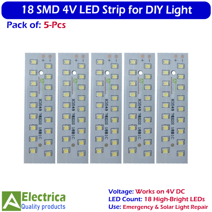 5Pcs 4V High Brightness LED Bar Light 18 SMD Strip for DIY Lantern, Emergency Light, Solar Projects & Small Battery Lamps | Energy Efficient & Long Life by Electrica