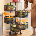 Kitchen Storage Rotating Rack in Black- Premium Round Metal Trolley with 360° Rotating Wheels and Breathable Top - 3, 4, 5 Tiers. 