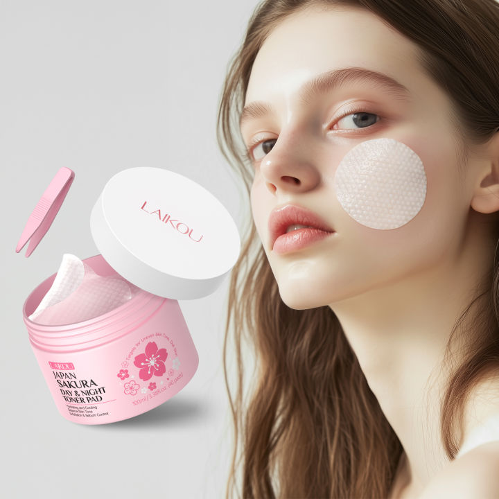 LAIKOU JAPAN SAKURA DAY & NIGHT TONER PAD Hydrating Cooling Balance Skin Tone 100ml/40 pads