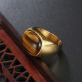 316l Tiger Eye Brown Stones Classic Elegant Simple Ring Jewelry Gold Men Women Stainless Steel Rings. 