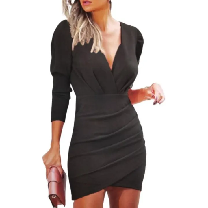 Long sleeve deep v dress hotsell