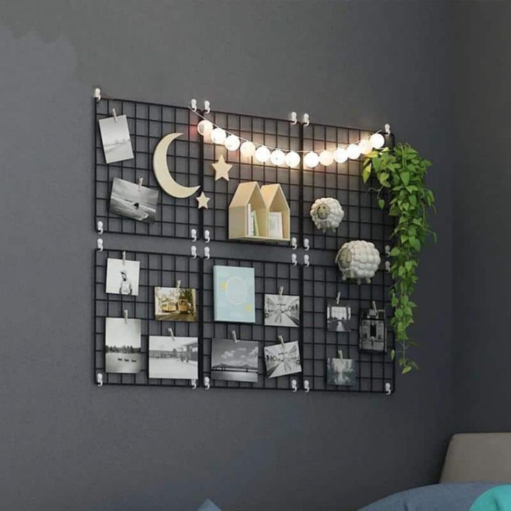 35CM Metal Wall Grid Organizer Photo & Plant Hanger for Minimalist Room Decor Mesh Wall Panel