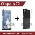 Oppo A72 Full Black 9D|5D|6D|10D|11D|21D Tempered Glass Screen Protector Full Glue Edge To Edge + Back Cover Transparent Soft Crystal Clear Case For Oppo A72. 