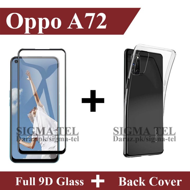 Oppo A72 Full Black 9D|5D|6D|10D|11D|21D Tempered Glass Screen Protector Full Glue Edge To Edge + Back Cover Transparent Soft Crystal Clear Case For Oppo A72