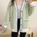 Women's Thickened Long Sleeved Outerwear Foreign New 2023 Knitted Cardigan Autumn and Winter Small Fragrance Lazy Style Loose Sweater Jacket. 