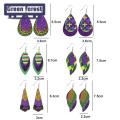 Green forest Hook Earrings Colorful 3-layered Faux Leather Hook Earrings. 