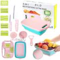 Multifunctional 9in1 Chopping Board with Drainer 5pcs Vegetable Slicer Cutters, 2 Knives and 1 Collapsible Colander for Kitchen. 