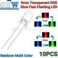 10PCS 5/10 mm LED Fast/Slow RGB Flash Red Green Blue Rainbow Multi Color Light Emitting Diode Round LED Full Color. 
