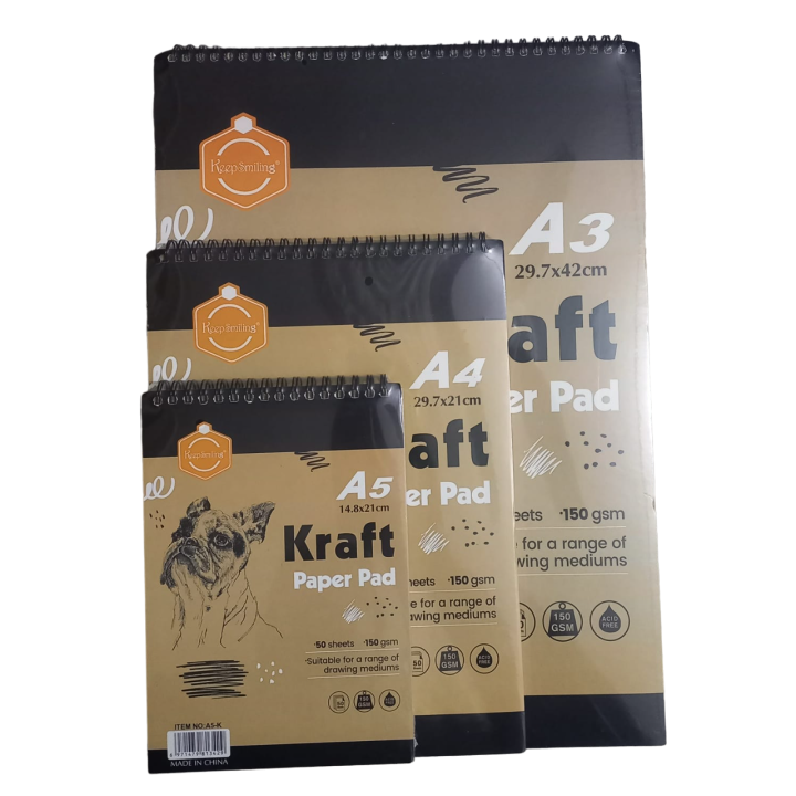 A5 A4 A3 Keep Smiling Kraft Paper Pad Sketchbook 50 Sheets
