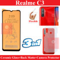 Realme C3 Matte Screen Protector Fiber Glass  + Back Protector Carbon Fiber Matte Soft Skin Sheet + Back Camera Protector Flexible Glass For Realme C3. 