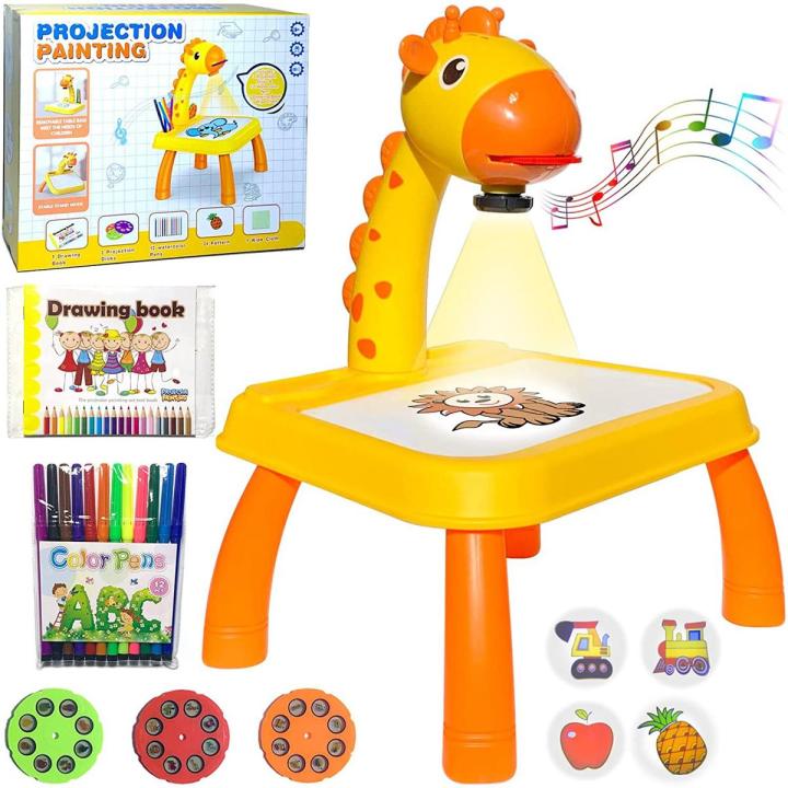 Kids Projector Painting & Drawing Table Set - 24 Patterns Toys Projector Painting Early Learning Erasable Writing and Drawing Board Foxen