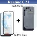 Realme C21 Glass Protector 9D|5D|6D|10D|11D|21D Black Tempered Glass Screen Protector Full Glue Edge To Edge + Back Matte Protection Soft Skin Sheet Soft Film Back Protector For Realme C21. 