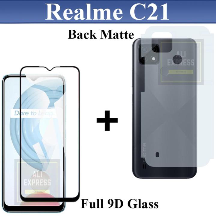 Realme C21 Glass Protector 9D|5D|6D|10D|11D|21D Black Tempered Glass Screen Protector Full Glue Edge To Edge + Back Matte Protection Soft Skin Sheet Soft Film Back Protector For Realme C21