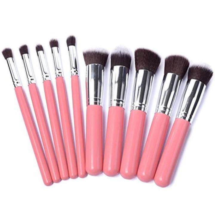 Set of 10 Professional Makeup Brush Set - Pink