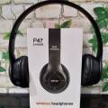 P47 Black Wireless Bluetooth Headphones Over Ear Foldable Headset for Music Calling Talking FM Ratio Pubg Gaming with Mic Microphone Stereo Bass 3.5mm Audio Jack Support With SD Card Options. 
