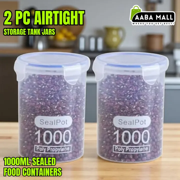 Sealead Containers 2 Pc Airtight Storage Tank Jars – 1000ML Sealed Food Containers for ...