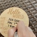Wooden Baby Announcement Sign New 15 cm Hello World Newborn Welcome Sign Birth Baby Name Plaques. 