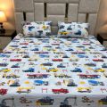 Beddy's Studio Anti-allergic Soft Cotton Printed Cars & Trucks Design Kids Bed Sheet Set With Pillow Cases  Colorful Bedsheets For Kids. 