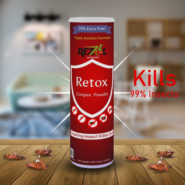 Rezol Retox - Coopex Powder 100+25g - Insecticide - Cockroaches, Ants, Termites, Bed Bugs and other crawling Insects Killer. 125g