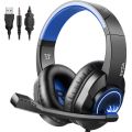 Eksa T8 Ps4 Gaming Wired Over Ear Headphones With Mic With Noise Canceling, Pc With Surround Stereo Sound, Led Light For Ps4, Pc, Laptop (Blue). 