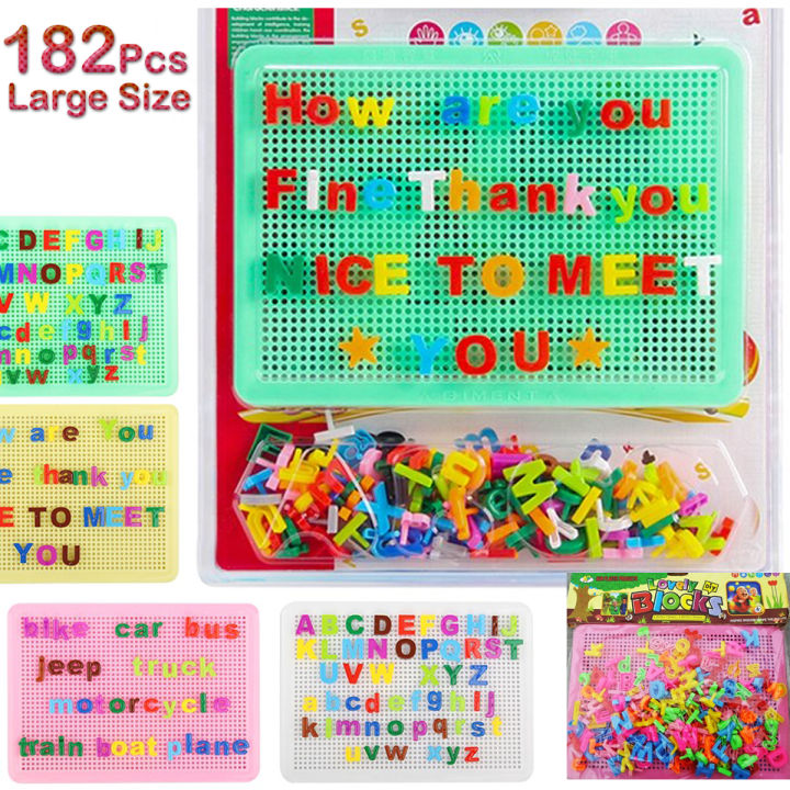 182 Pcs Set - Alphabet ABC Words Pin - Peg Board Puzzle - Educational Building Blocks - Learning Spelling - For Kids