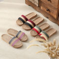 Linen Slippers Women's Summer Indoor and Outdoor Home Floor Non-Slip Office Slippers Home Cute Colorful Striped Slippers. 