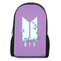 BTS ARMY BAG | Bag for College | Girls college bags | Backpack for BTS | BTS Bags | Pink bag for girls | bts lover , bts , purple lover , bts white logo  with white bts text very light purple  background design backpack. 