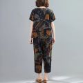 two piece set women Cotton Linen Summer Loose tshirt Lady Tops Shirt and Harem Pants Fashion Letter Print ropa mujer. 