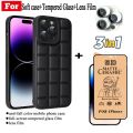3 in 1 Itel S23 Square grid phone case For itel S 23 S2 3 Camera Protection Phone Case andCeramic frosted soft film and Lens protective film. 