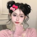 Headwear - For Girls Women - Fashion - Hair Ornaments - Sweet - Small Flocking Hairpins - Side Bangs Clip - Velvet Bowknot Hair Clips - Autumn Winter - Pink - Kawaii. 