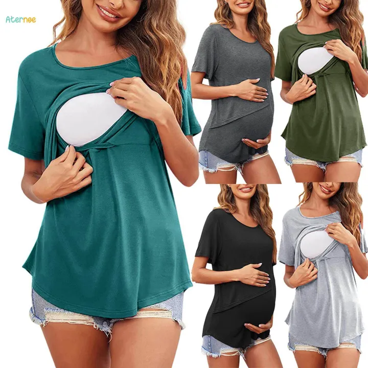 Women's%20Maternity%20Shirts%20Fashion%20Nursing%20Shirts%20for%20Daily%20Mom%20Dark%20Gray%20S%20-%20Image%203