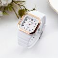 Rectangle Pointer Quartz Watch For Women Men Color Block Minimalist Arabic Numeral Wristwatch With Silicone Strap. 