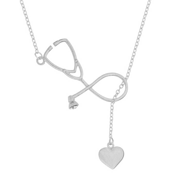 Fashion Women Stethoscope Heart Pendant Necklace Doctor Nurse Jewelry Love Gift