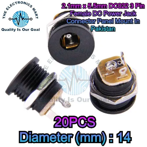 5,10,15,20,25,30%20PCS%20Dc-022%20Dc%20Power%20Jack%20Pcb%20Mount%20Female%20Connector%203%20Pin%20With%20Nut%205.5mm%20x%202.1mm%20-%20Image%204