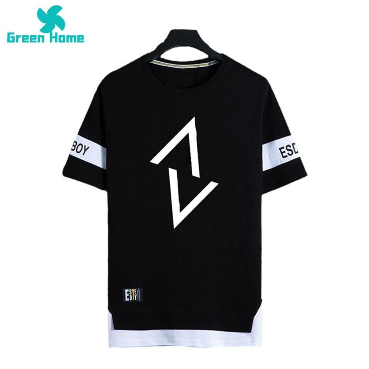 Green Home Summer T-shirt Letter Print Pullover Short Sleeve Men Top