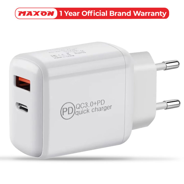 Maxon PD - F-100 Super Fast Charger- Type C To Lighting Cable- 20W PD Fast Charging-  QC3.O USB-A Output- High Quality Fast Charger-  Compatible With Android & iOs Devices