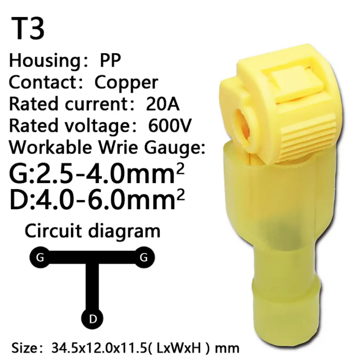 T Type Wire Connectors Quick Splice Crimp Terminal Wire Convenient Cooper Ferrules Insulated Cord Pin End Terminal