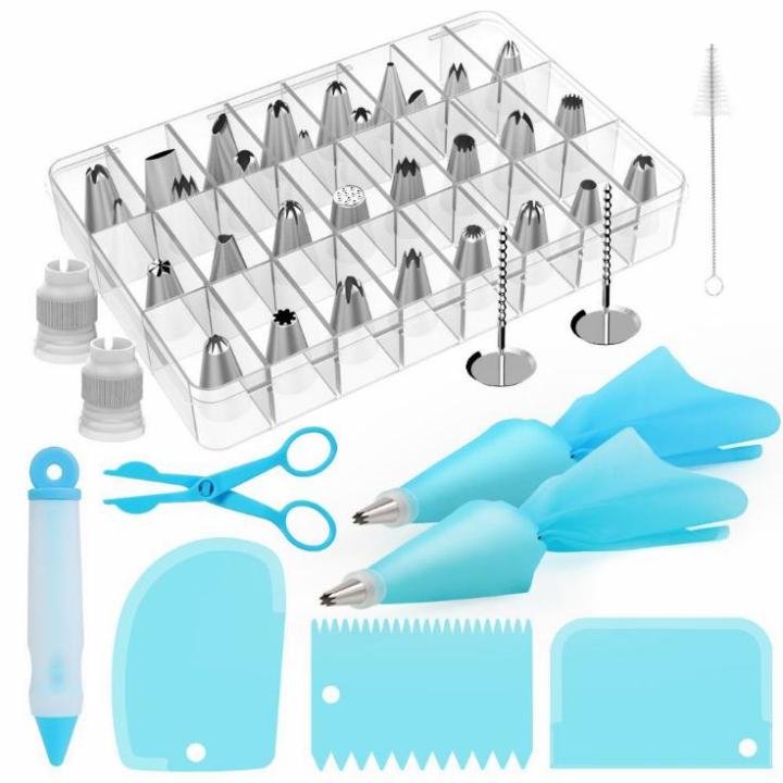 【shengxiong6525】IVYSHION 42pcsset Cake Supplies Tips Kits Baking Cupcake Icing Tips Bags Smoothers Flower Nails