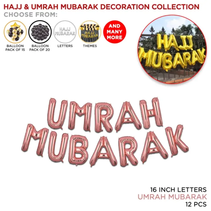 Hajj Mubarak & Umrah Mubarak Banner Muslim Islamic Decorations Foil Balloons Set For Surprise Celebration Welcome Party On Arrival From Saudi Arabia Muslims Parties Decor