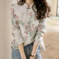Women Chinese Style Elegant Cheongsam Tops Stand Collar Shirt Retro Button Long-sleeved Printed Shirt For Daily Party Wear. 