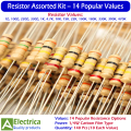140 Pcs Resistor Assortment Kit 1/4W with 14 Popular Values (1Ω, 100Ω, 220Ω, 330Ω, 1K, 4.7K, 10K, 15K, 22K, 100K, 180K, 330K, 390K, 470K) 10 Pcs Each by Electrica. 