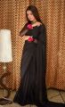ANMOL 3 PC STITCHED PLAIN CHIFFON SAREE FOR GIRLS & WOMENS - BLACK WEDDING WEAR READY TO WEAR SAREE. 