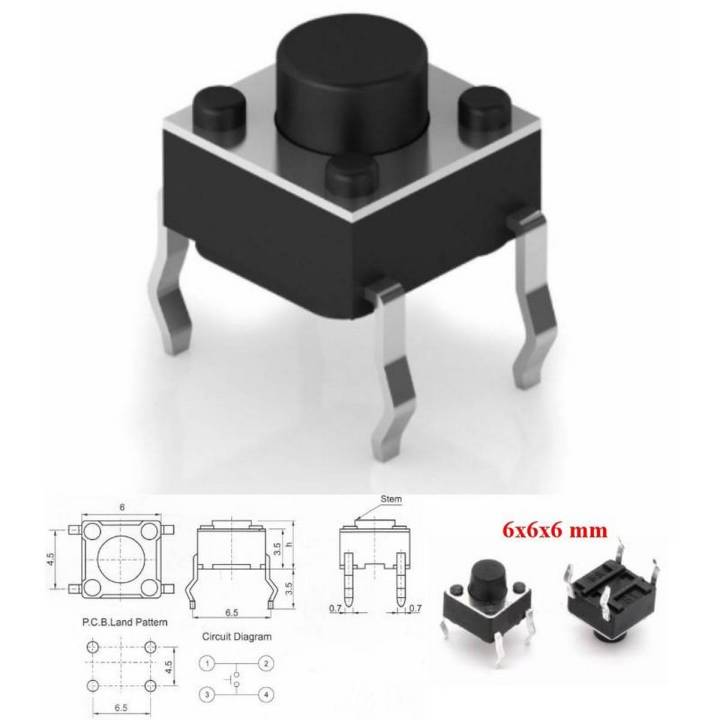 10pcs 6x6x6mm 4Pin Black Tactile Switch button momentary push button ...