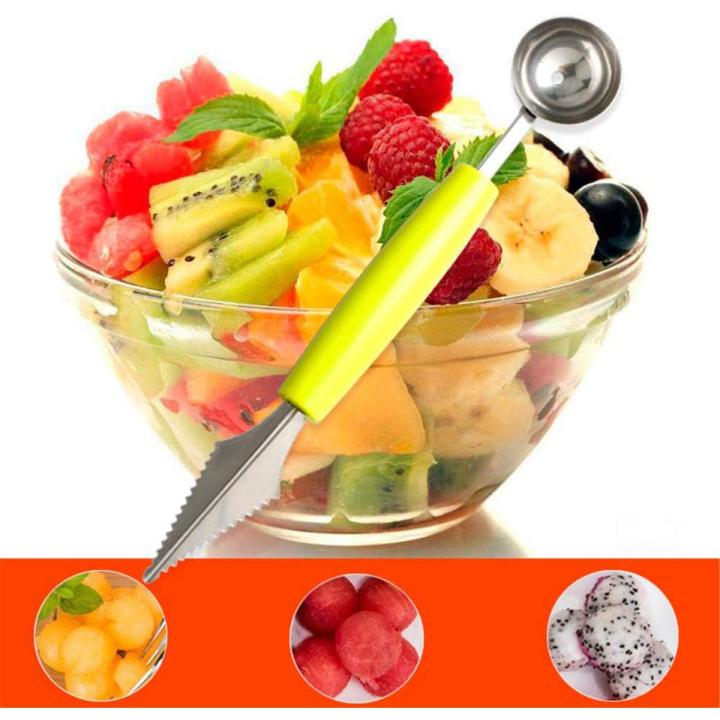 2in1 Double-Head Fruit Ball Carving Knife Kiwi Fruit Lemon Scoop Melon Fruit Jar Mashed Potato Baller Ice Cream Spoon
