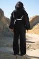 YARA THE STORE - BLACK OPEN BUST CROPPED HOODIE SUIT FOR WOMEN. 