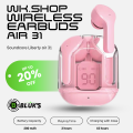 WKSHOP Air 31 Transparent Wireless Earbuds Bluetooth 5.3 TWS Earphones HD Bass Touch Control Noise Reduction Gaming Earbuds Long Battery Stereo Sound Compatible with Android iOS Mobile Phones Charging Case Low Latency Handsfree Music Ear Buds. 