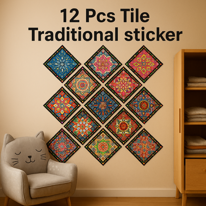 YM Traders Pack of 12 pieces Premium Wall Attraction Tile Stickers DIY for Home Decor for Walls Self Adhesive Peel Off Easy Clean & Beautiful Wall Tile Sticker 5 in by 5 in (12 Pieces)